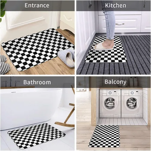 Miniatura 6 de Alfombra de baño a cuadros en blanco y negro para piso de baño, alfombras de baño pequeñas, suaves, lavables, absorbentes, alfombras de ducha