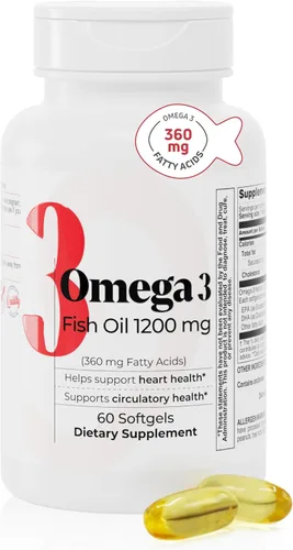 Aceite de pescado 1200 mg – 360 mg de ácidos grasos omega-3 – Apoya la salud del corazón, la salud circulatoria y la función cognitiva, suplemento