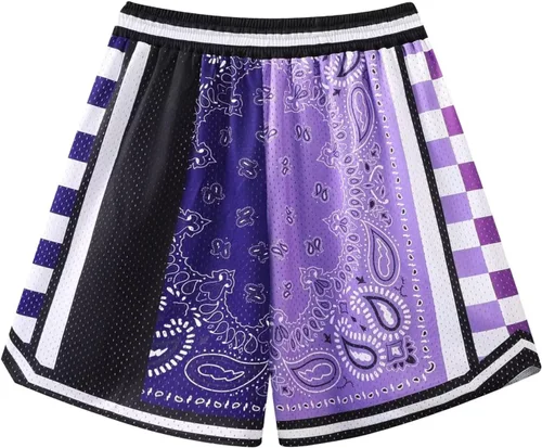 Miniatura 9 de BOOMLEMON Pantalones cortos de baloncesto para hombre, pantalones cortos de entrenamiento atléticos de cachemira, pantalones cortos de malla