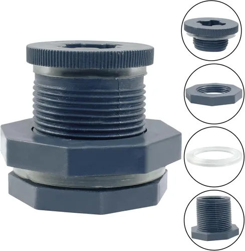 Miniatura 3 de 1" PVC Bulkhead Fitting con enchufes NPT1 rosca hembra conector tanque de agua para barriles de lluvia, acuarios y estanques