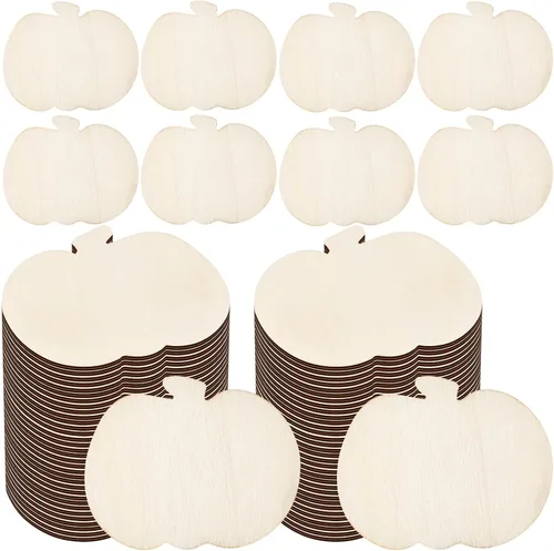 Miniatura 8 de Blulu 24 piezas de recortes de calabaza de madera para Acción de Gracias, recorte de madera sin terminar en forma de calabaza en blanco para otoño