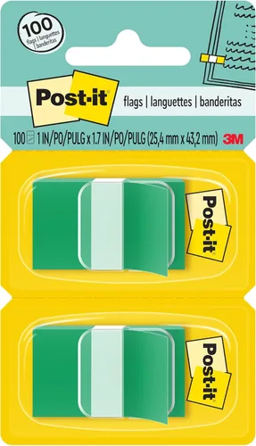 Miniatura 14 de Post-it Banderas, 50 por dispensador, paquete de 2 dispensadores, 1 pulgada de ancho, verde brillante (680-BG2)