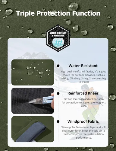 Miniatura 5 de MAGCOMSEN Pantalones de invierno para hombre, con forro polar, resistentes al agua, 4 bolsillos con cremallera, pantalones para exteriores