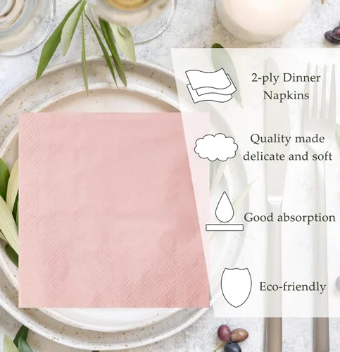 Miniatura 4 de Servilletas desechables de 2 capas de color rosa claro, servilletas de cóctel, servilletas de postre, servilletas de papel para boda, fiesta