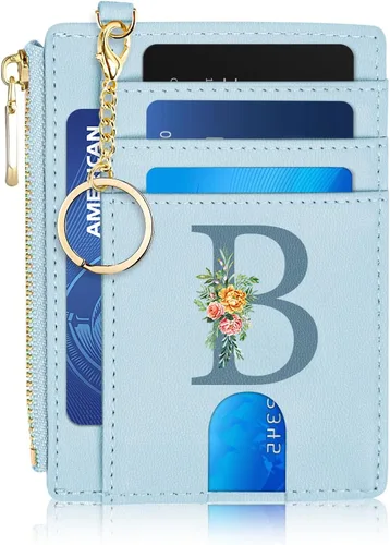 Miniatura 30 de Tarjetero para mujer minimalista y delgado con bolsillo frontal, bloqueo RFID, cartera compacta con ventana para identificación y bolsillo