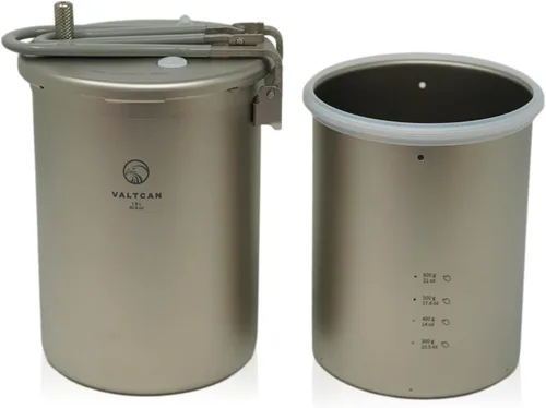 Miniatura 5 de Valtcan Olla arrocera de titanio de 1800 ml con tapa de cierre para acampar, olla a presión ligera para viajes, senderismo, altitud alta, utensilios