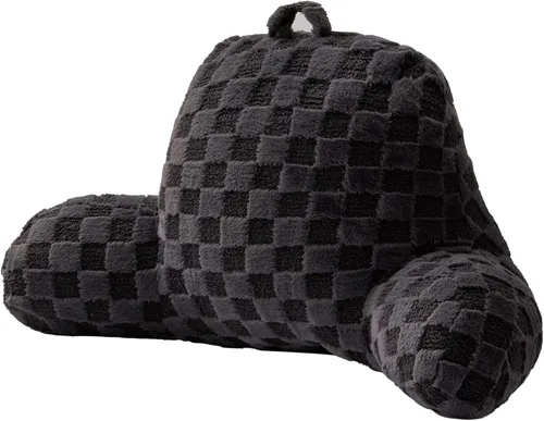 Miniatura 14 de A Nice Night Almohada de lectura de piel sintética, cuadrícula esponjosa a cuadros, almohada de cuña grande para adultos y niños, respaldo con Beige