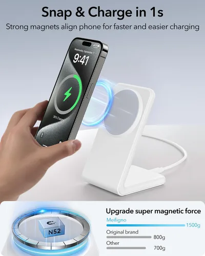 Miniatura 4 de Paquete de 2 soportes de carga compatibles con MagSafe con bloque de cargador USB C de 20 W y cable USB C x2, cargador inalámbrico de carga rápida