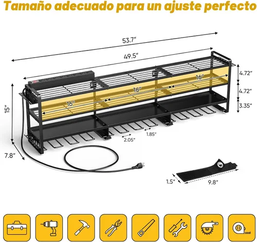 Miniatura 7 de POKIPO Organizador grande de herramientas eléctricas de 49.5 pulgadas de ancho, soporte de pared con estación de carga, 4 niveles, resistente, 12