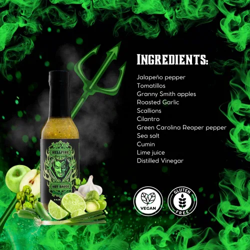 Miniatura 6 de Hellfire Hot Sauce Devil's Blend - Salsa Verde Gourmet picante picante de Carolina Reaper asada al fuego, presentada en el programa de televisión