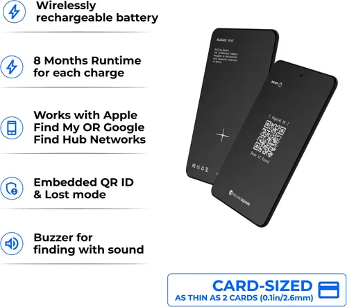 Miniatura 2 de Rolling Square AirCard Dual - Rastreador de billetera Bluetooth - Compatible con Apple iOS Find My y Google Android Find Hub - Carga inalámbrica