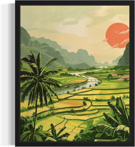 Miniatura 39 de Póster de paisaje, arte de pared retro vintage, galería de pintura de la naturaleza 22 (montañas Ades, 11 x 14 pulgadas, marco negro)
