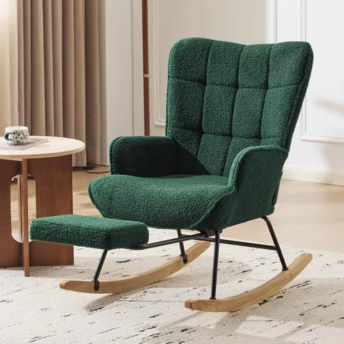 Furniliving - Mecedora tapizada para cuarto de bebé, silla deslizante, mecedora moderna con reposapiés retráctil, silla de lectura con respaldo