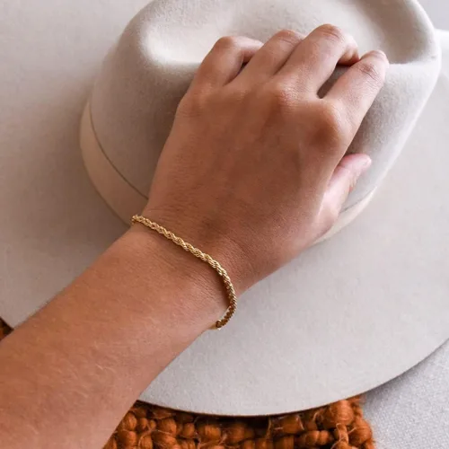Miniatura 4 de MIDEEO - Pulseras chapadas en oro para mujer, juego de delgadas pulseras de cadena para combinar, de espiga, trenzada, de circonita cúbica