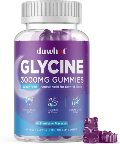 duwhot Gomitas de glicina, 0.11 oz (3000 mg) de suplementos de glicina para dormir, desintoxicación, relajación, apoyo nervioso, sabor arándano, sin
