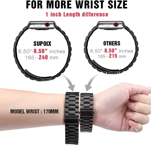 Miniatura 4 de Supoix - 1.654''/1.732'' XL correas grandes compatibles con Apple Watch Series, 4 1.732''/Series 3/2/1 1.654'', pulsera de acero inoxidable de Negro