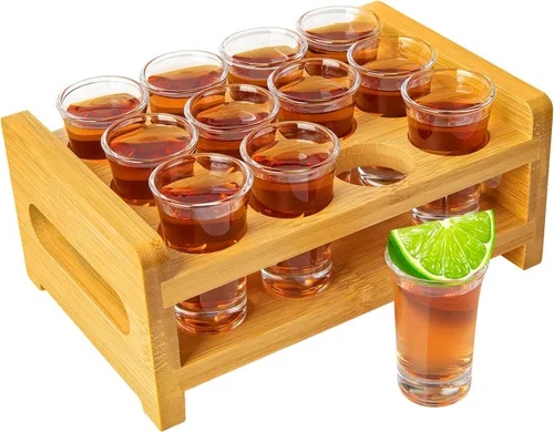 Juego de vasos de chupito y soporte de 0.5 oz-0.66 onzas / 0.5 fl oz - 0.7 fl oz, juego de 12 bandejas transparentes para fiesta, club, bar, hogar,