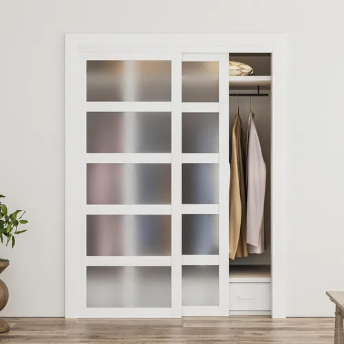 Miniatura 9 de Puerta corredera de armario, puerta corredera de diseño Doble-K, 60"×80" (doble 30"), herrajes incluidos, panel preperforado necesita ensamblar