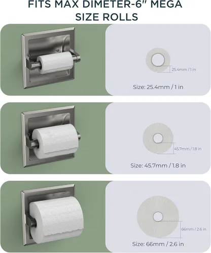Miniatura 6 de FORIOUS Soporte de papel higiénico empotrado, soporte de rollo de papel higiénico de acero inoxidable duradero de montaje en pared para baño