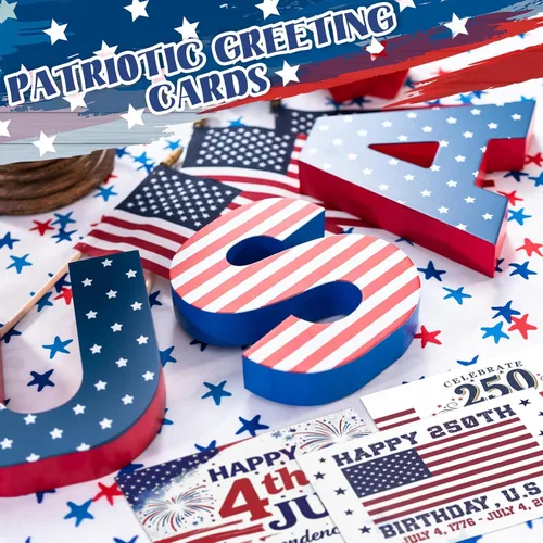Miniatura 4 de Sherr 120 tarjetas de felicitación patrióticas del 4 de julio a granel para 250 aniversario con 120 sobres blancos y 24 calcomanías, tarjetas
