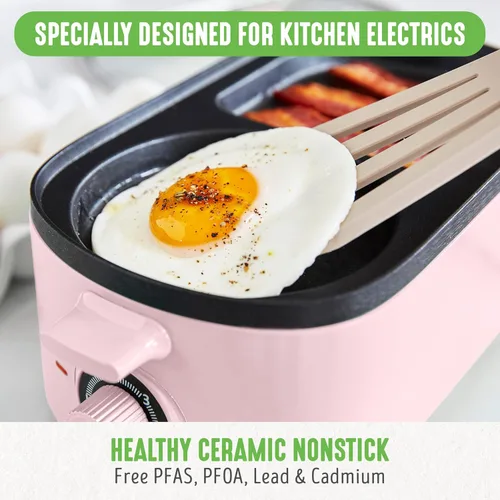 Miniatura 2 de Estación de preparación de desayuno 3 en 1 GreenLife, planchas duales antiadherentes de cerámica saludables para huevos, carne, salchichas, tocino