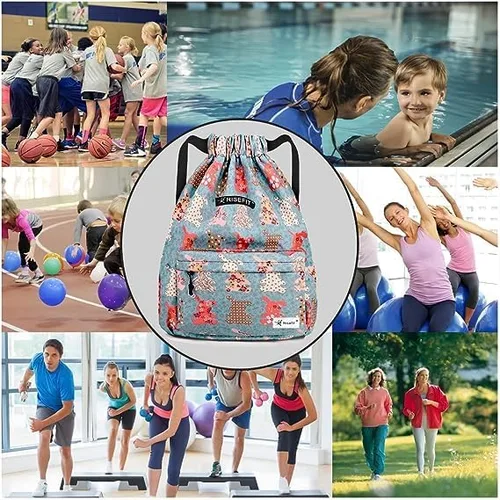 Miniatura 6 de Bolsa impermeable con cordón, bolsa de gimnasio, mochila deportiva de playa para hombres y mujeres