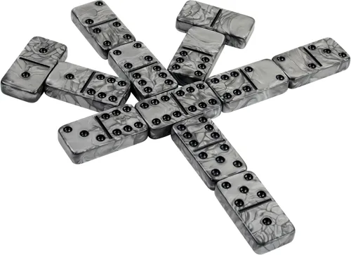 Miniatura 4 de Juego de dominó para adultos - Juego de dominó jumbo doble 6 - 28 fichas gruesas de mármol negro y gris - Juego de dominó para adultos y niños