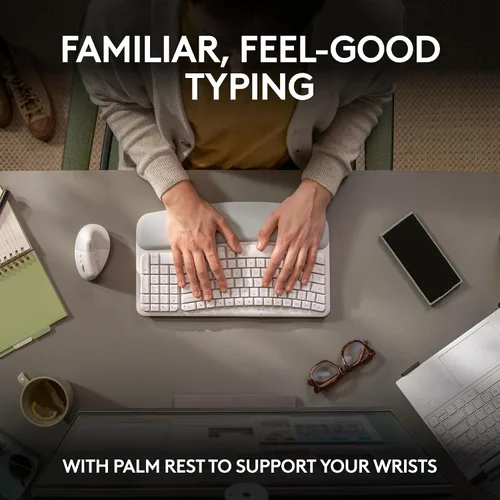 Miniatura 4 de Logitech Wave Keys - Teclado ergonómico inalámbrico con reposamanos acolchado para múltiples sistemas operativos + mouse Lift ergonómico vertical