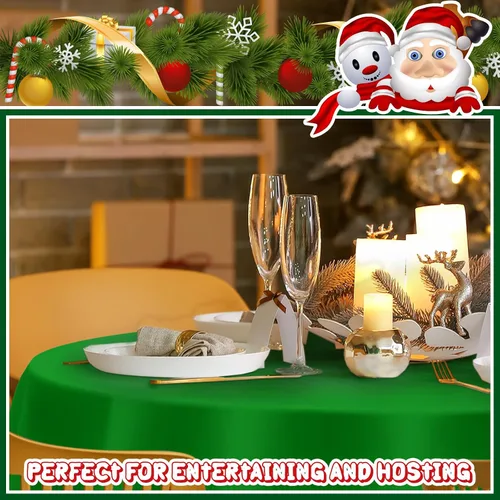 Miniatura 7 de Amylove 12 manteles de plástico navideños de 84 pulgadas, redondos, desechables, de plástico, impermeables, decorativos, para fiestas, decoración
