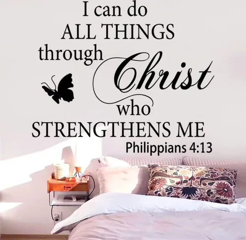 Miniatura 6 de Calcomanías de vinilo con citas motivacionales adhesivas para pared "I Can Do All Things Through Christ Who Strengthens Me" Citas cristianas