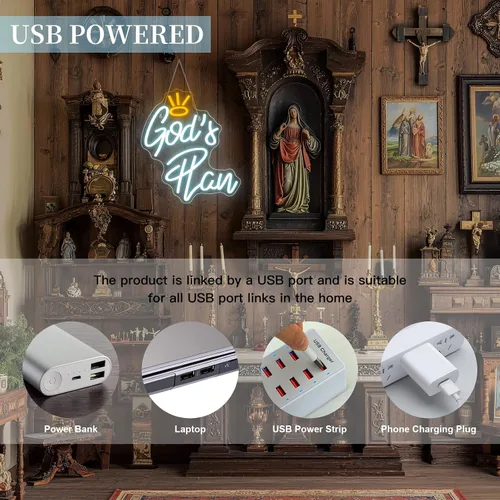 Miniatura 4 de WLHOPE Letrero de neón del Plan de Dios Letreros de neón LED blancos para decoración de pared, letreros de neón de Dios con alimentación USB