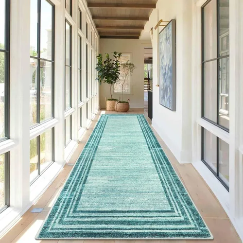 Miniatura 61 de Alfombra de pasillo moderna abstracta Lahome, alfombra lavable turquesa de 2 x 6 pulgadas para entrada, alfombra antideslizante de bajo pelo