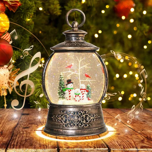 Miniatura 16 de Globo de nieve de muñeco de nieve de Navidad, linterna musical de muñeco de nieve con temporizador de 6 horas, USB, funciona