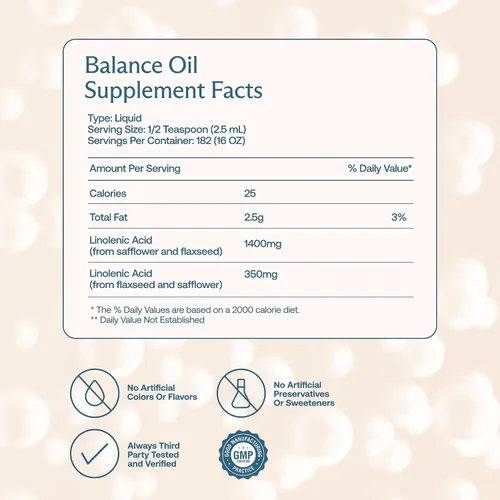 Miniatura 4 de BodyBio Aceite de equilibrio - Suplemento vegano Omega 3 6 - Aceite de cártamo y linaza prensado en frío - Apoya la función cerebral, la piel