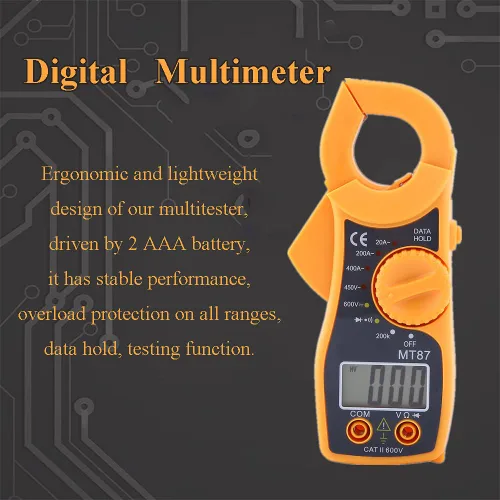Miniatura 4 de Multímetro, multímetro de abrazadera digital AC DC voltímetro amperímetro ohmímetro probador de voltios medidor LCD, con función de sobrecarga