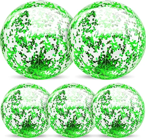 Miniatura 8 de Paquete de 5 bolas de playa de lentejuelas de 16 pulgadas y 24 pulgadas, inflables, confeti con purpurina, pelota de playa transparente, juguete