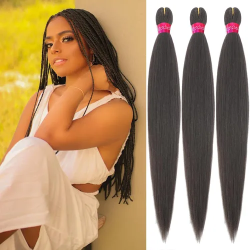 Miniatura 41 de Cabello trenzado verde con lentejuelas de 26 pulgadas, preestirado, trenzas de textura Yaki, extensiones de cabello pre plumadas, 3 paquetes, fácil