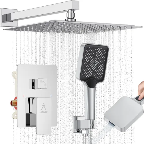 Miniatura 23 de Sistema de Ducha Moderno de Lluvia de Latón Juego de Grifería con Válvula y Desviador Mezclador de Ducha con Ducha de Mano de Alta Presión Regadera