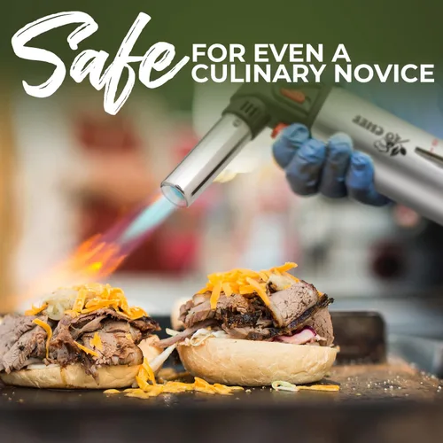Miniatura 3 de Jo Chef Antorcha de cocina con butano incluido – Encendedor recargable con bloqueo de seguridad y llama ajustable, soplete culinario para cocinar