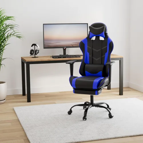 Miniatura 2 de Reposacabezas de soporte lumbar para computadora de PC, respaldo alto, para oficina, videojuegos, silla giratoria para niños o adultos, azul