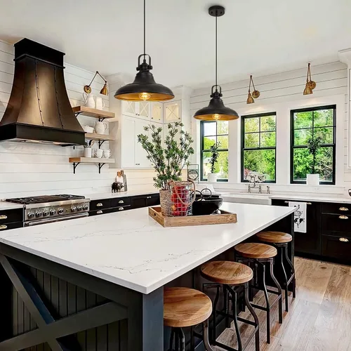 Miniatura 4 de Iluminación Colgante Negra para Isla de Cocina, Luces Colgantes de Granja en Negro Mate para Isla de Cocina, Accesorios de Iluminación Colgante