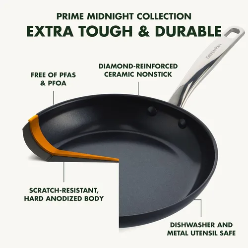 Miniatura 6 de GreenPan Chatham Black Prime Midnight - Juego de ollas y sartenes de cerámica anodizada dura y saludable de 11 piezas, sin PFAS, apto