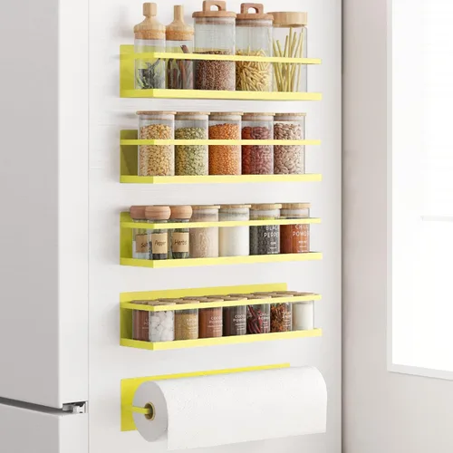 Miniatura 8 de Estante magnético para especias para refrigerador, estante magnético de ahorro de espacio para nevera negro, paquete de 2 con soporte magnético