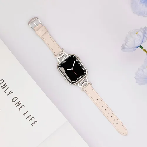 Miniatura 2 de Correa de cuero compatible con Apple Watch para mujer de 1.77, 1.73, 1.65 y 1.73 pulgadas, correa de cuero delgada clásica con hebilla de metal