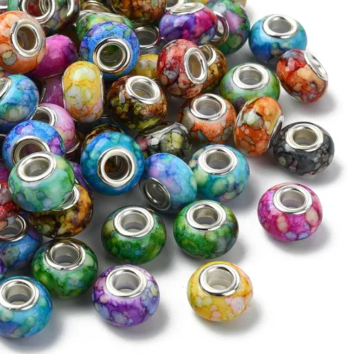 Miniatura 9 de LiQunSweet 10 cuentas europeas de acero inoxidable esmaltadas negras de 0.197 in con agujero grande, cuentas planas redondas cruzadas espaciadoras