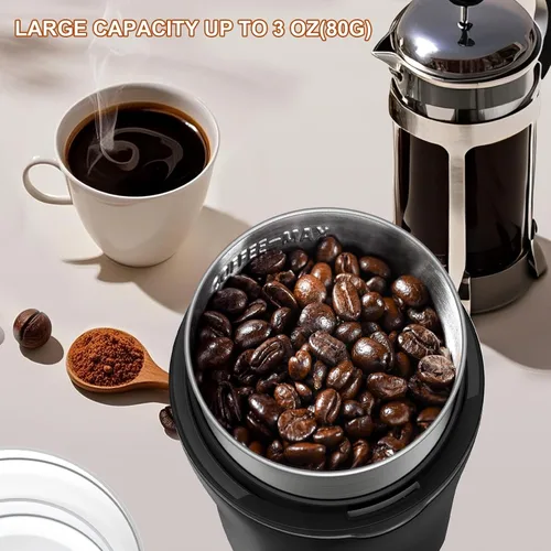 Miniatura 5 de Molinillo de café y especias, molinillo de espresso para uso doméstico, hoja de acero inoxidable y taza extraíble, multifuncional para granos de Gris