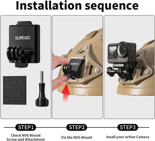 Miniatura 3 de Soporte de casco NVG de aluminio compatible con GoPro Hero 12 Negro, Hero 11/10/9/8/7/(2018) Negro, Insta360, AKASO, DJI Osmo Action 4/3