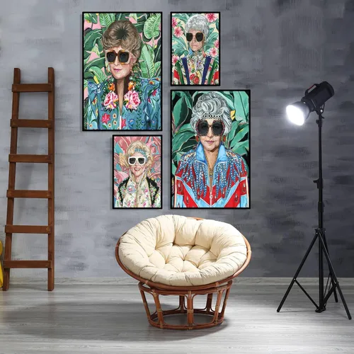 Miniatura 4 de Arte de pared de moda de los 80 con diseño dorado, póster para dormitorio de chicas, pintura en lienzo de chicas dorada, impresiones
