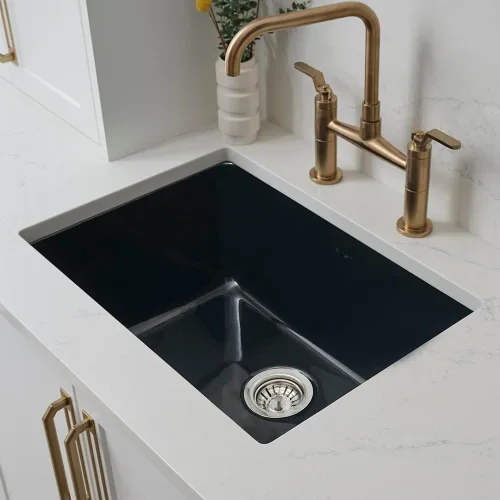 Miniatura 2 de Ruvati RVL2420BK - Fregadero de cocina de montaje inferior/empotrado de arcilla refractaria de 24 pulgadas - negro brillante