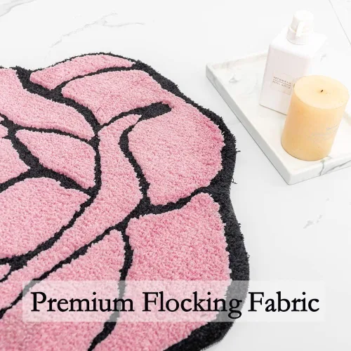 Miniatura 5 de Bonita alfombra de baño rosa para baño, antideslizante, absorbente, con forma de flor, alfombra de ducha esponjosa, decoración floral, alfombra